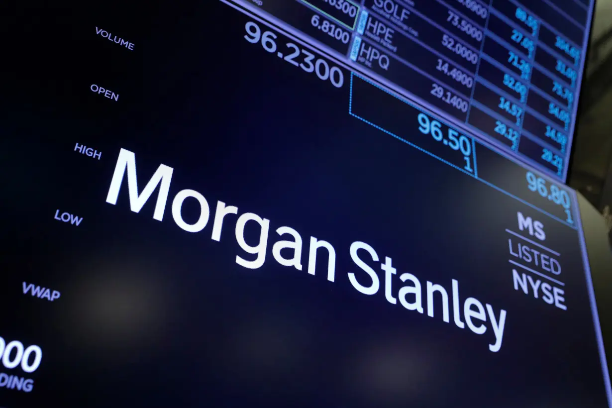 The logo for Morgan Stanley is seen on the trading floor at the New York Stock Exchange (NYSE) in Manhattan, New York City