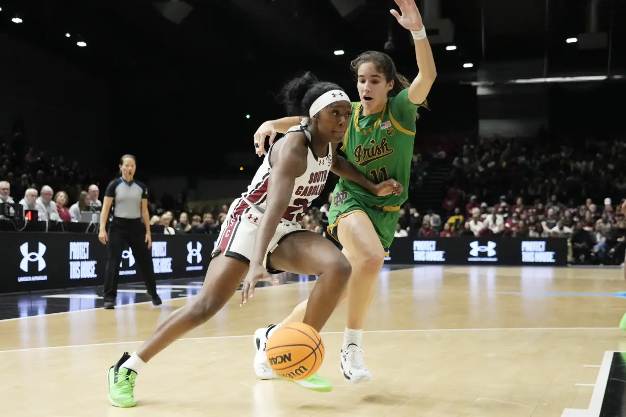 Cardoso's double-double helps No. 6 South Carolina beat No. 10 Notre Dame 100-71 in Paris