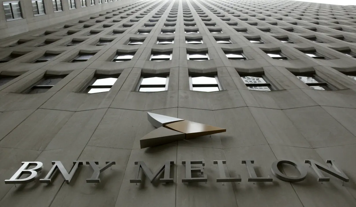 A BNY Mellon sign is seen on their headquarters in New York's financial district