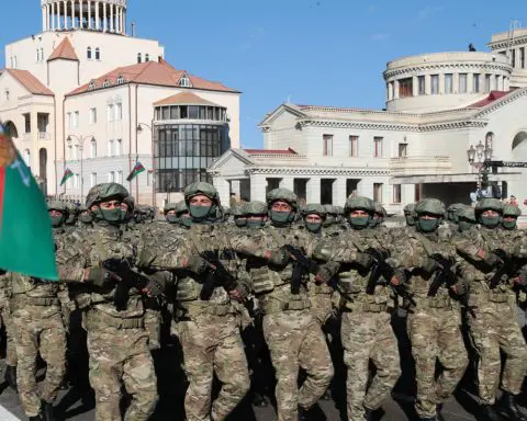 Azerbaijan's president addresses a military parade in Karabakh and says 'we showed the whole world'