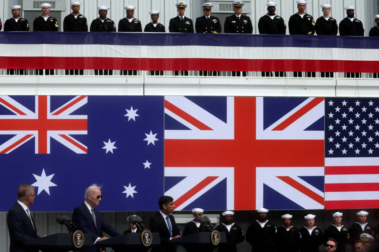 U.S. President Biden meets with Australian PM Albanese and British PM Sunak at Naval Base Point Loma in San Diego