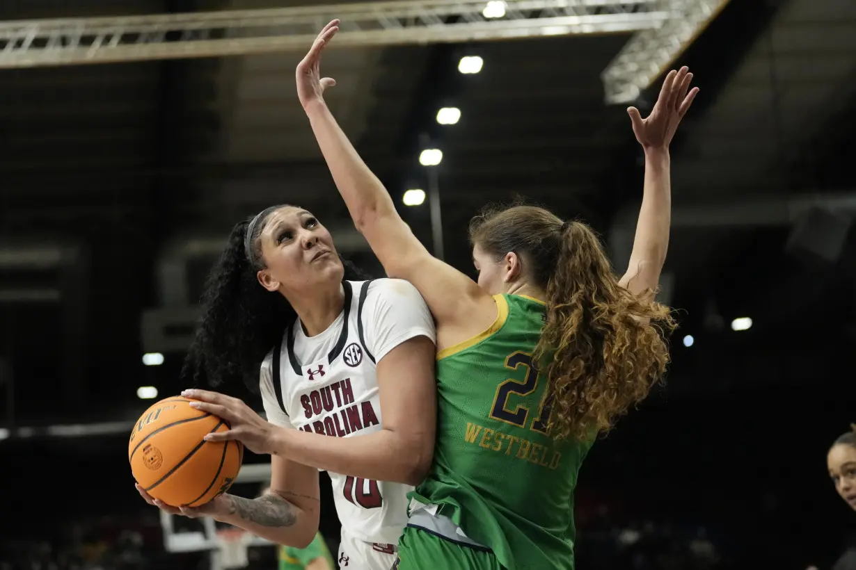 Cardoso's double-double helps No. 6 South Carolina beat No. 10 Notre Dame 100-71 in Paris