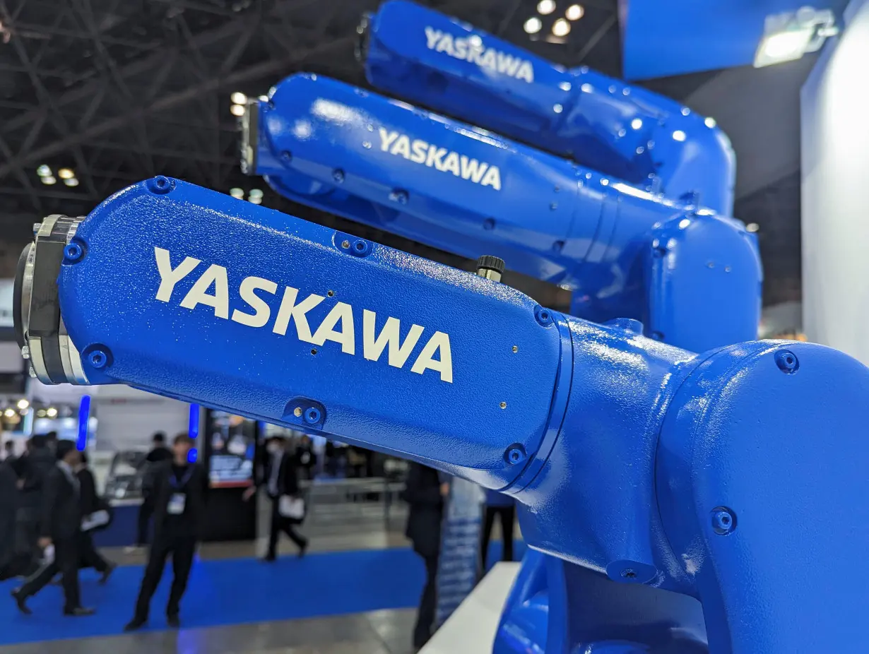 Yaskawa Electric robots are pictured at a trade show in Tokyo, Japan