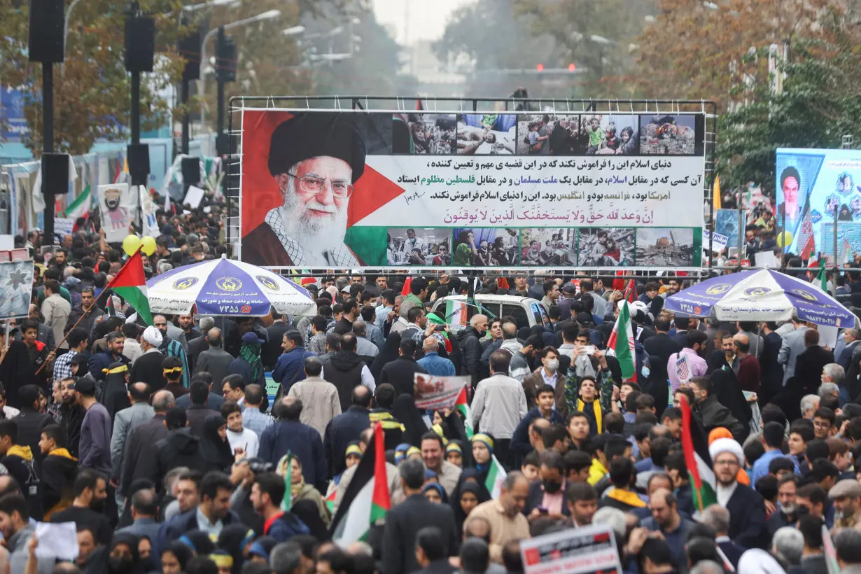 People demonstrate during the 44th anniversary of the U.S. expulsion from Iran, in Tehran