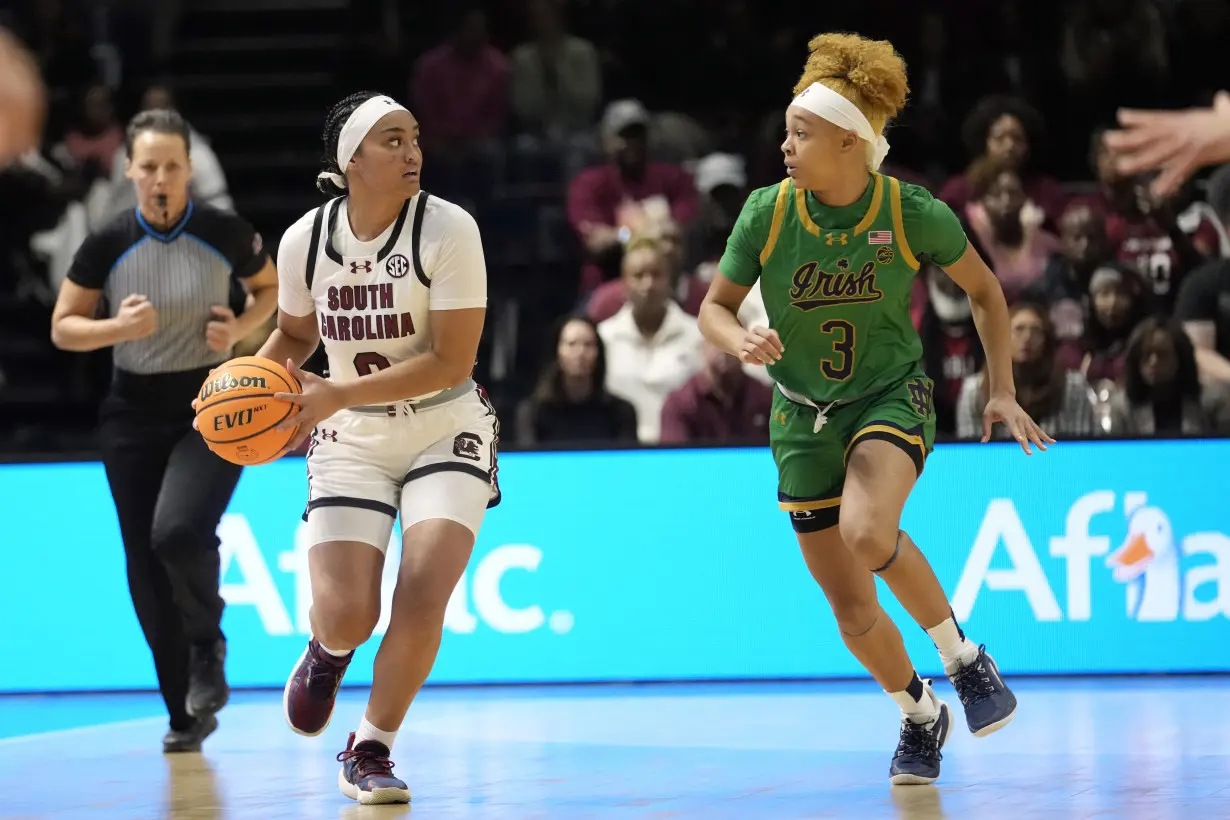 Cardoso's double-double helps No. 6 South Carolina beat No. 10 Notre Dame 100-71 in Paris