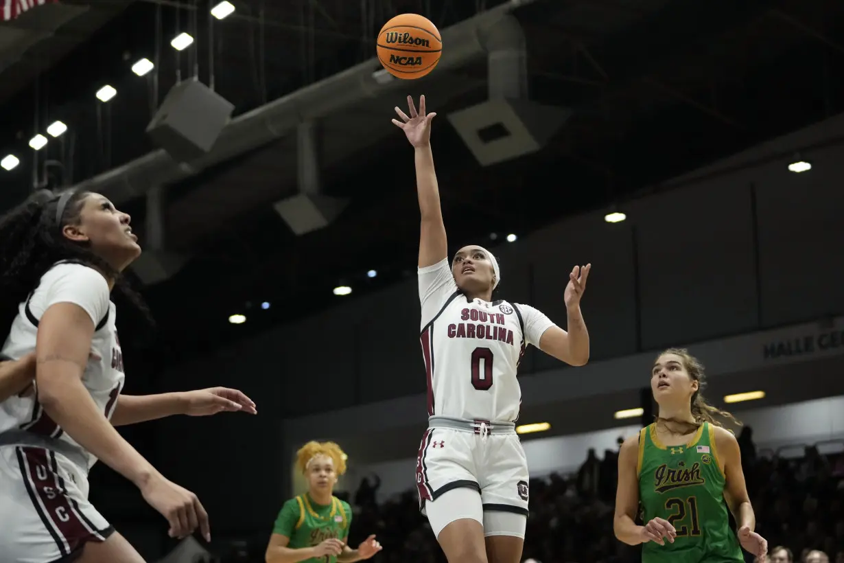 Cardoso's double-double helps No. 6 South Carolina beat No. 10 Notre Dame 100-71 in Paris