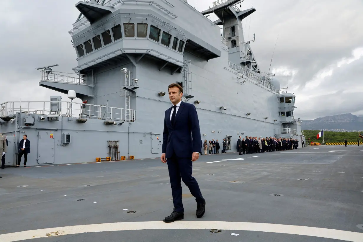 FILE PHOTO: FILE PHOTO: French President Macron talks about France's defence strategy, in Toulon