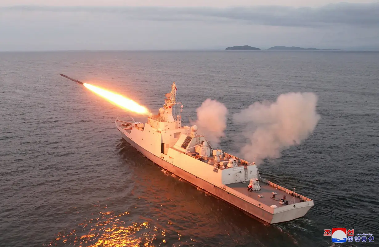 North Korean leader Kim Jong Un (not pictured) oversees a strategic cruise missile test aboard a navy warship