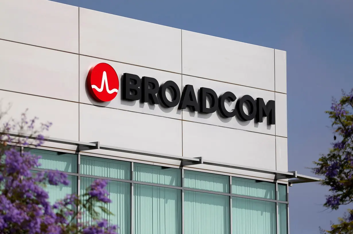 FILE PHOTO: Broadcom Limited company logo is pictured on an office building in Rancho Bernardo, California