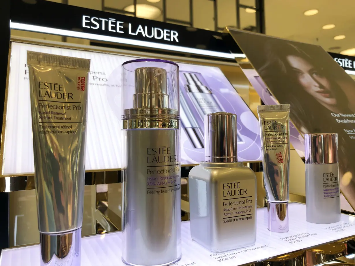 An Estee Lauder cosmetics counter is seen in Los Angeles