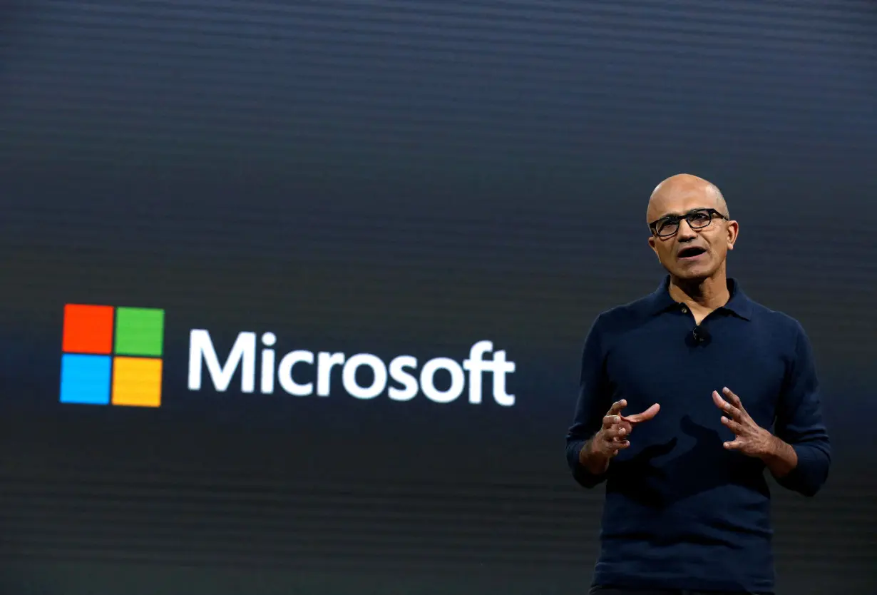 FILE PHOTO: Microsoft CEO Satya Narayana Nadella speaks at Microsoft's live event in New York