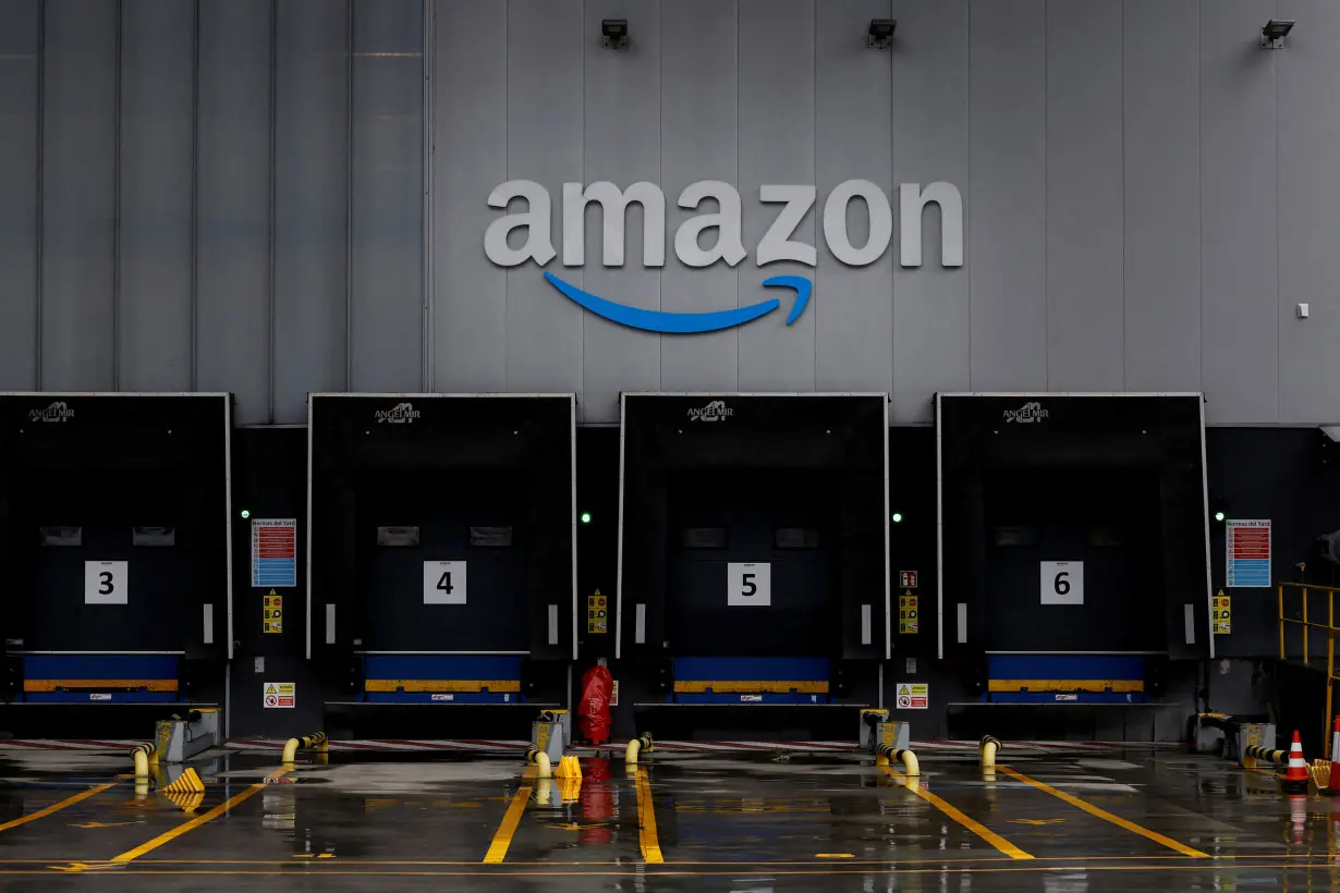 FILE PHOTO: The logo of U.S. online retailer Amazon is displayed at a logistics centre in Trapagaran