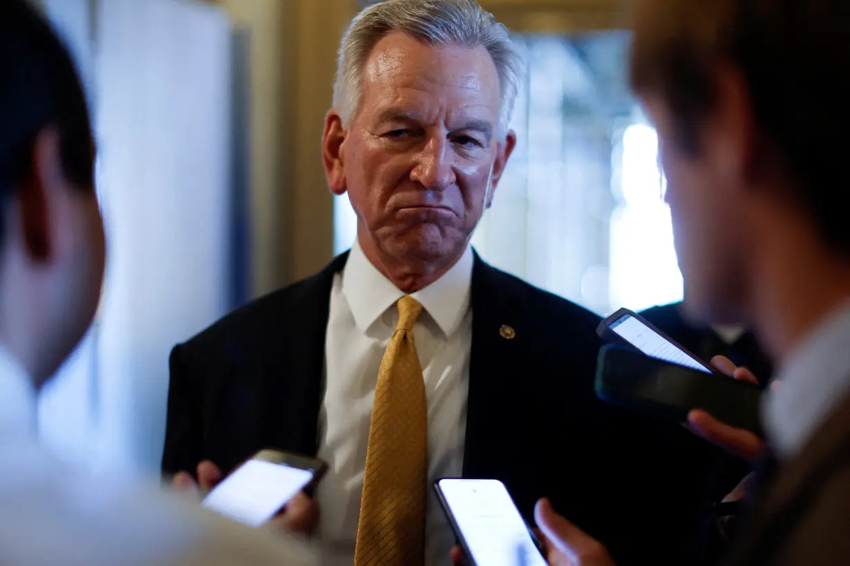 FILE PHOTO: U.S. Senator Tuberville speaks with reporters at the U.S. Capitol in Washington
