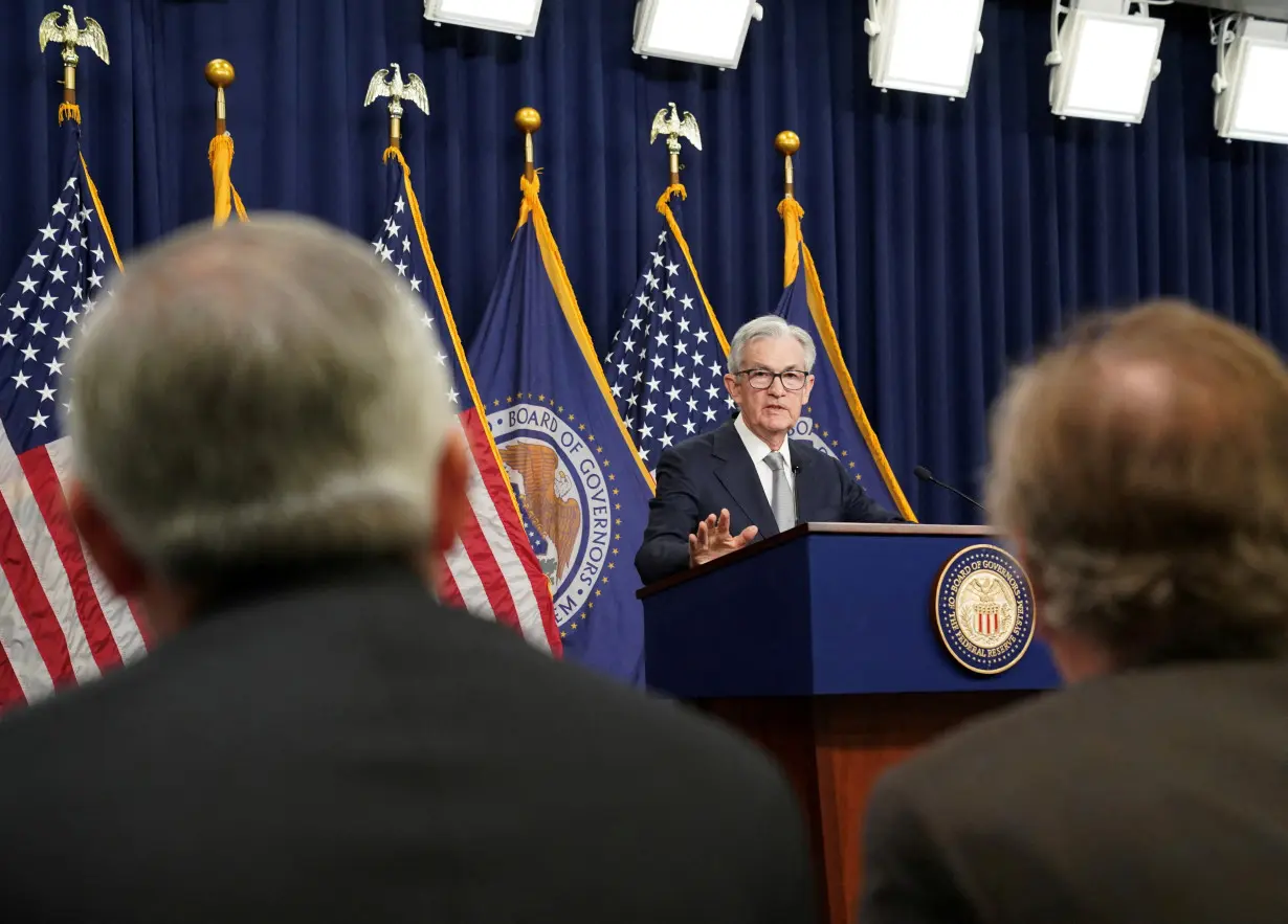 FILE PHOTO: Federal Reserve Chairman Jerome Powell speaks at a press conference in Washington