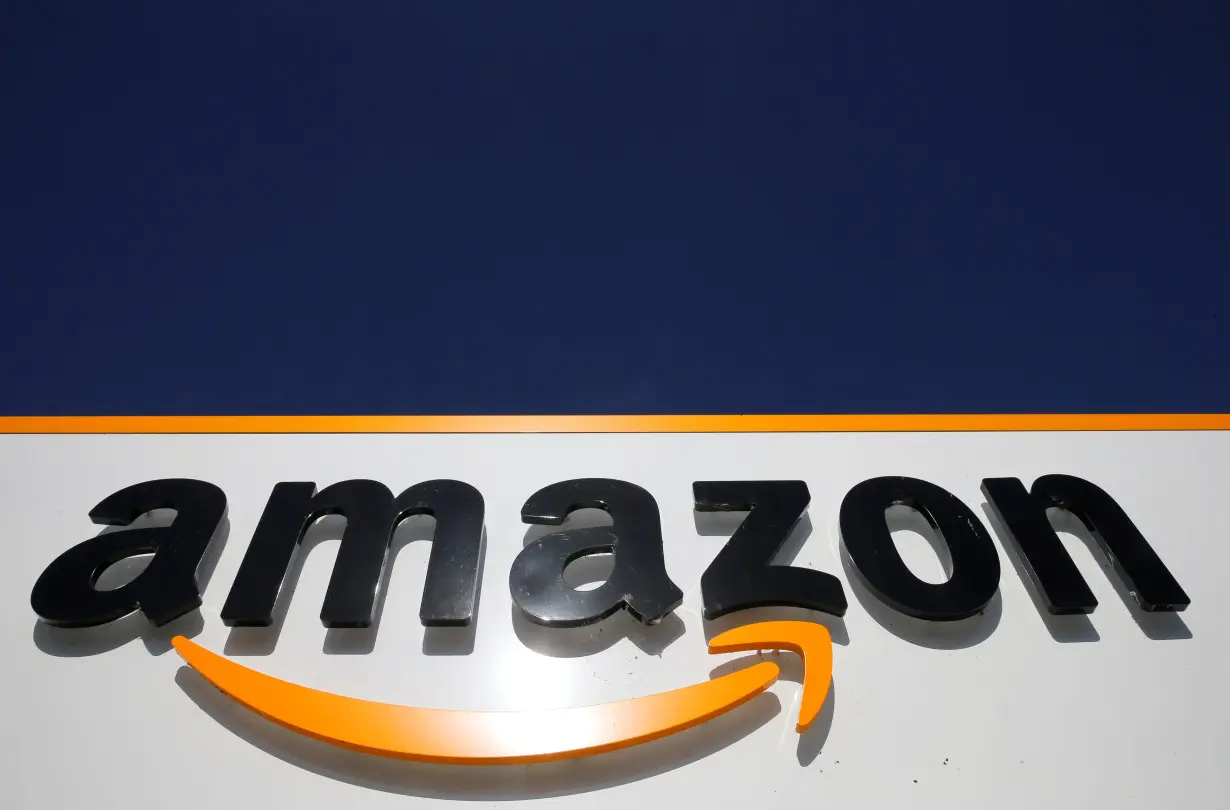 The logo of Amazon is seen at the company logistics centre in Boves