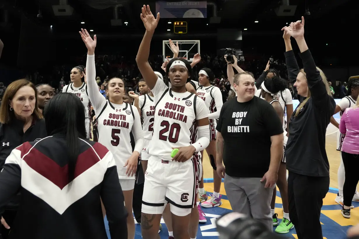 Cardoso's double-double helps No. 6 South Carolina beat No. 10 Notre Dame 100-71 in Paris