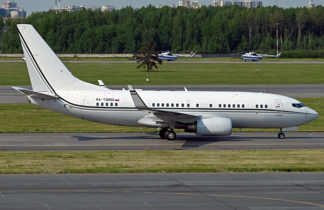 A view shows the Boeing 737-700 BBJ aircraft in Saint Petersburg