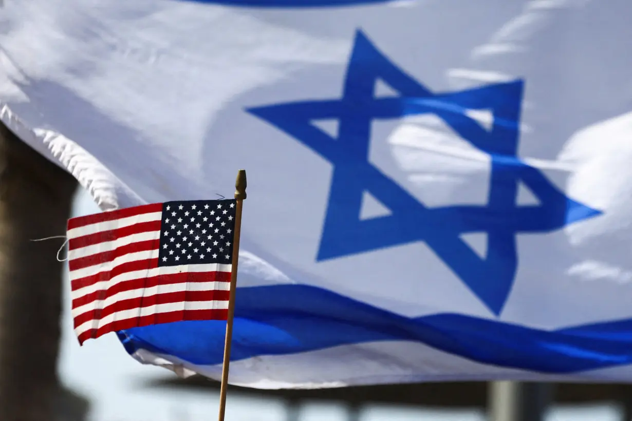 Demonstrators show their support for U.S. President Biden in front of the U.S. Consulate in Tel Aviv