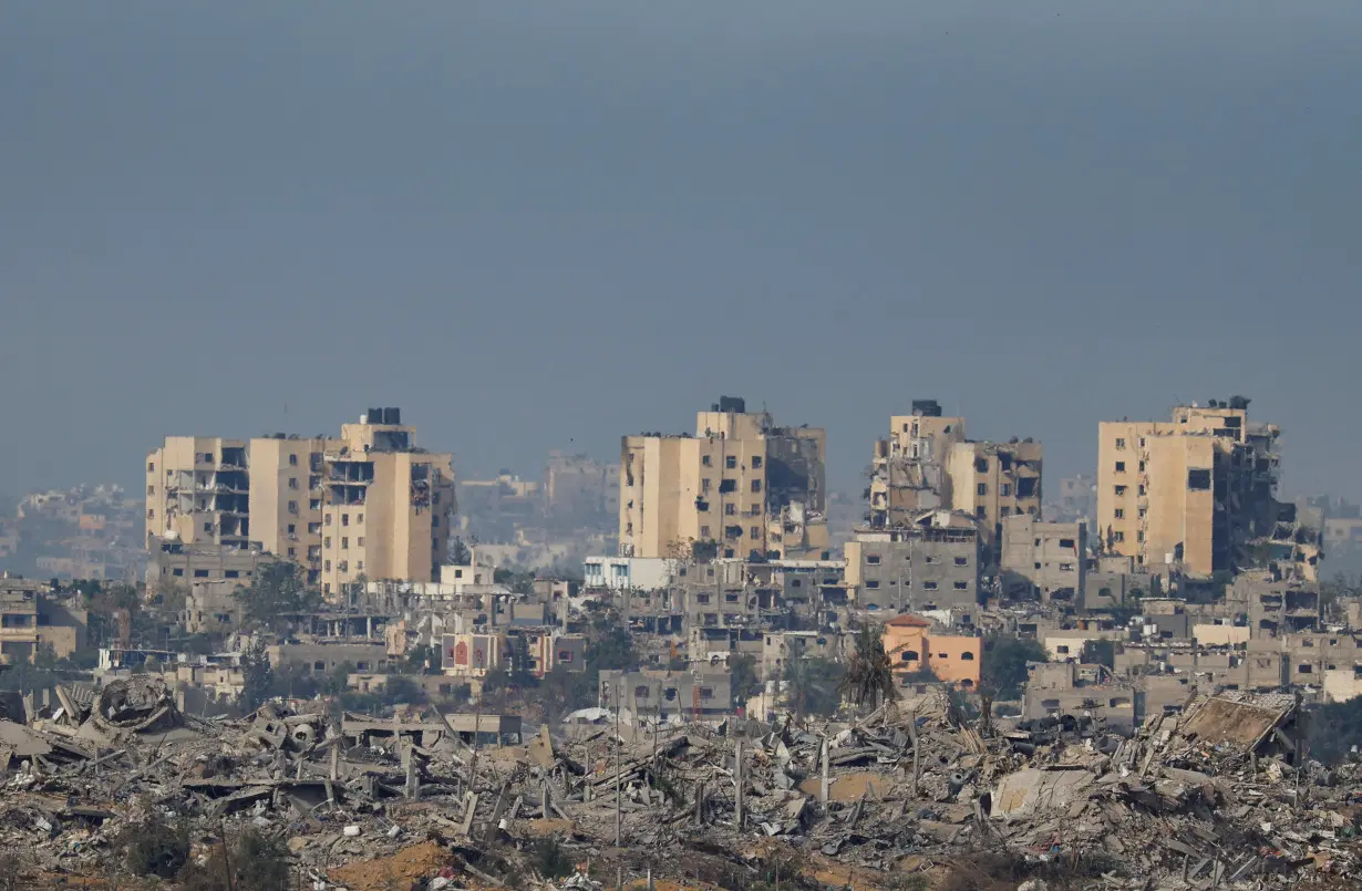 A view of destroyed buildings in Gaza, as seen from southern Israel