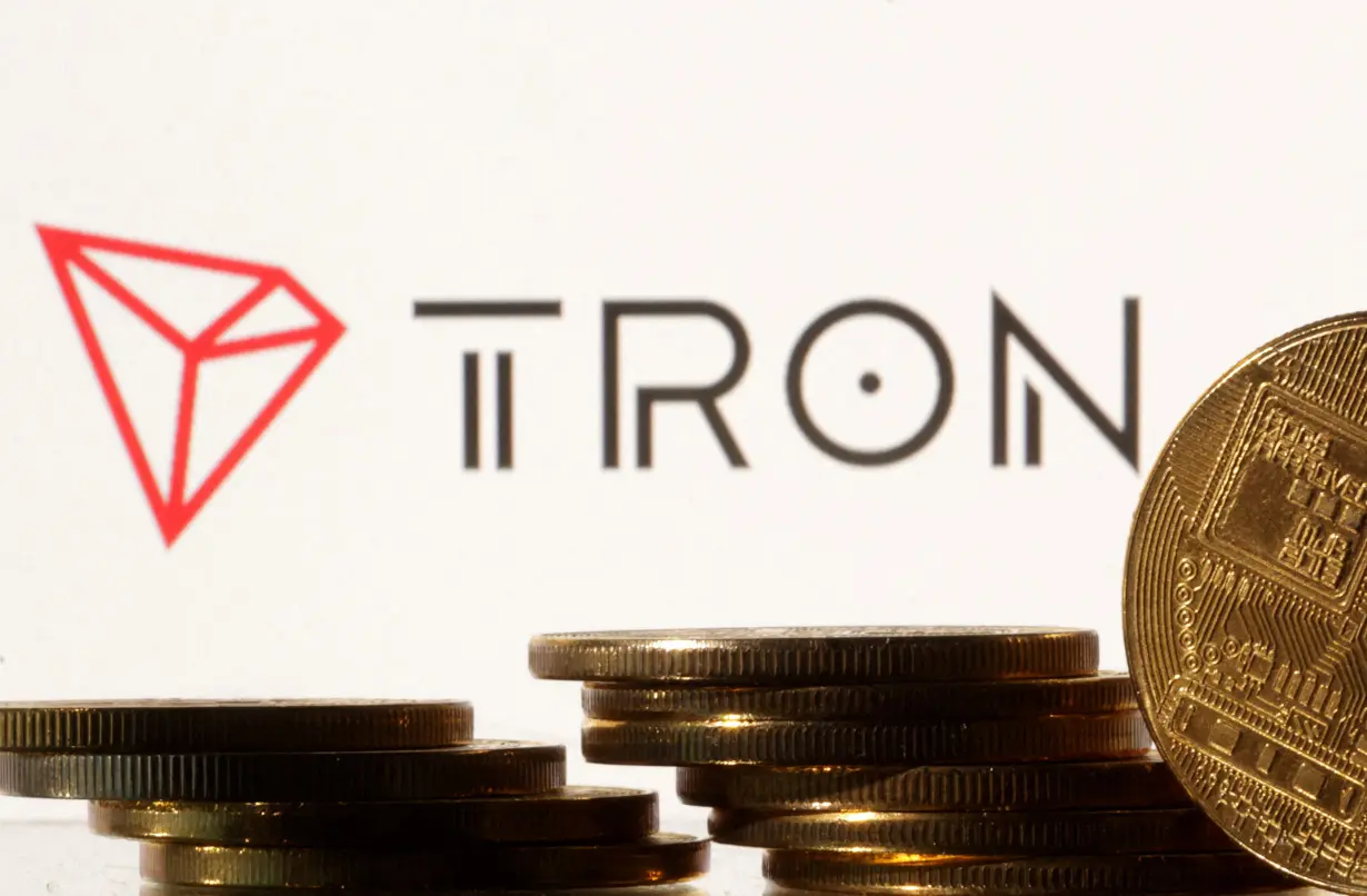 FILE PHOTO: Illustration shows Tron logo and representation of cryptocurrencies