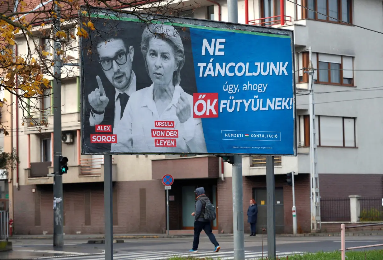 FILE PHOTO: A government billboard is seen in Budapest