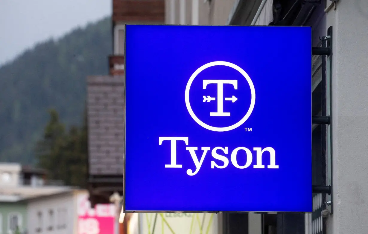 FILE PHOTO: The logo of Tyson Foods is seen in Davos, Switzerland, May 22, 2022. Picture taken May 22, 2022. REUTERS/Arnd Wiegmann