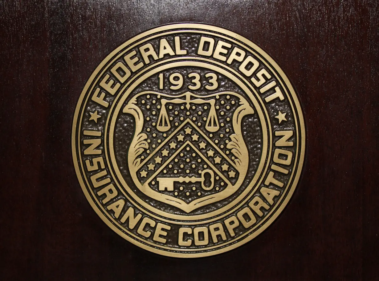 The Federal Deposit Insurance Corp (FDIC) logo is seen at the FDIC headquarters in Washington