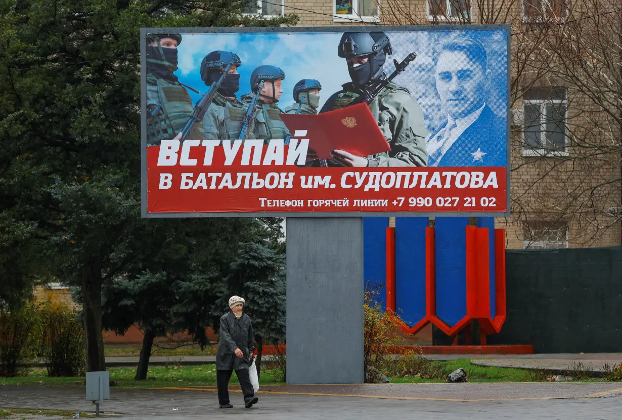 FILE PHOTO: A view shows Russian flags in Melitopol