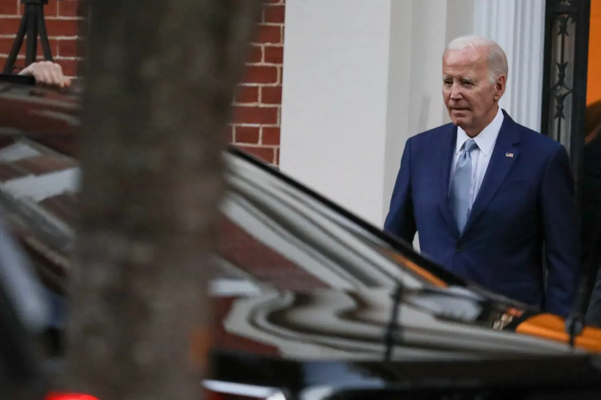 U.S. President Joe Biden departs a Biden Victory Fund campaign fundraising event in the Kalorama neighborhood, in Washington