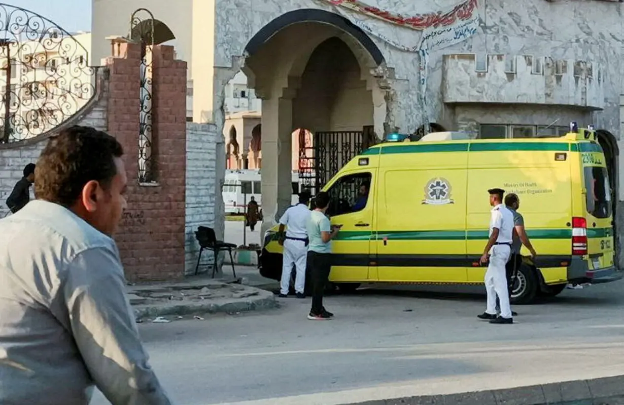 An Egyptian ambulance carrying critically injured Palestinians arrives at Al-Arish hospital through the Rafah border crossing