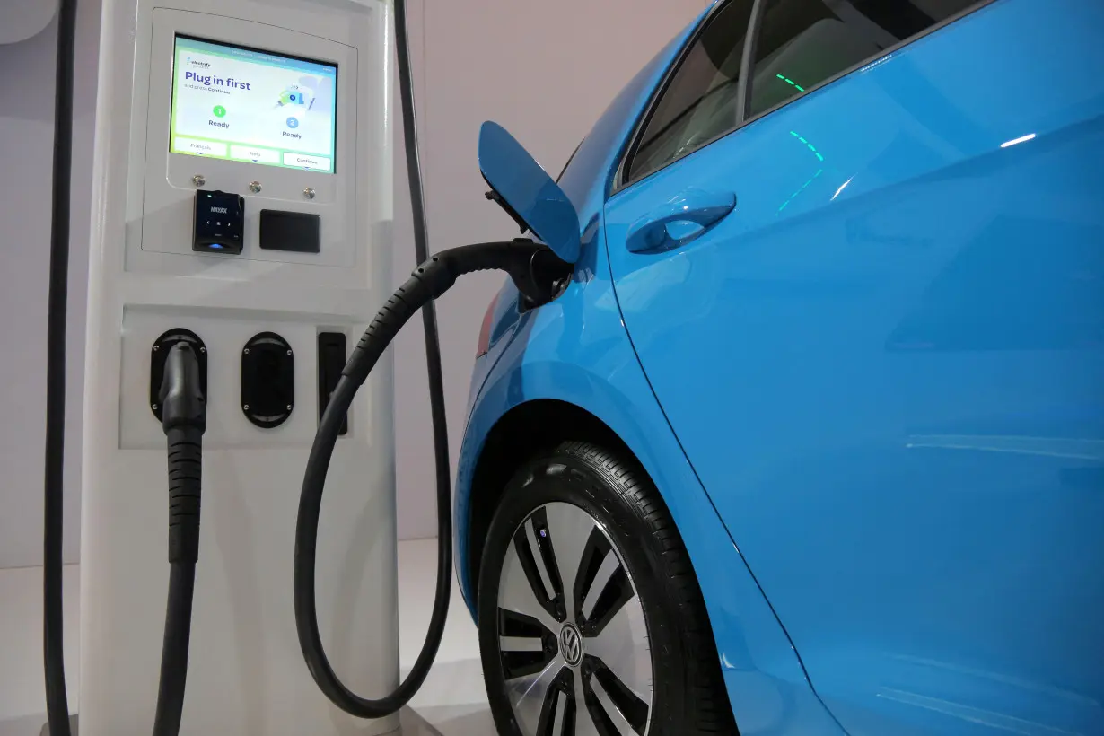 FILE PHOTO: An electric vehicle charging station is seen at the Canadian International AutoShow in Toronto