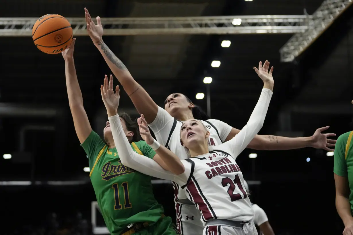 Cardoso's double-double helps No. 6 South Carolina beat No. 10 Notre Dame 100-71 in Paris