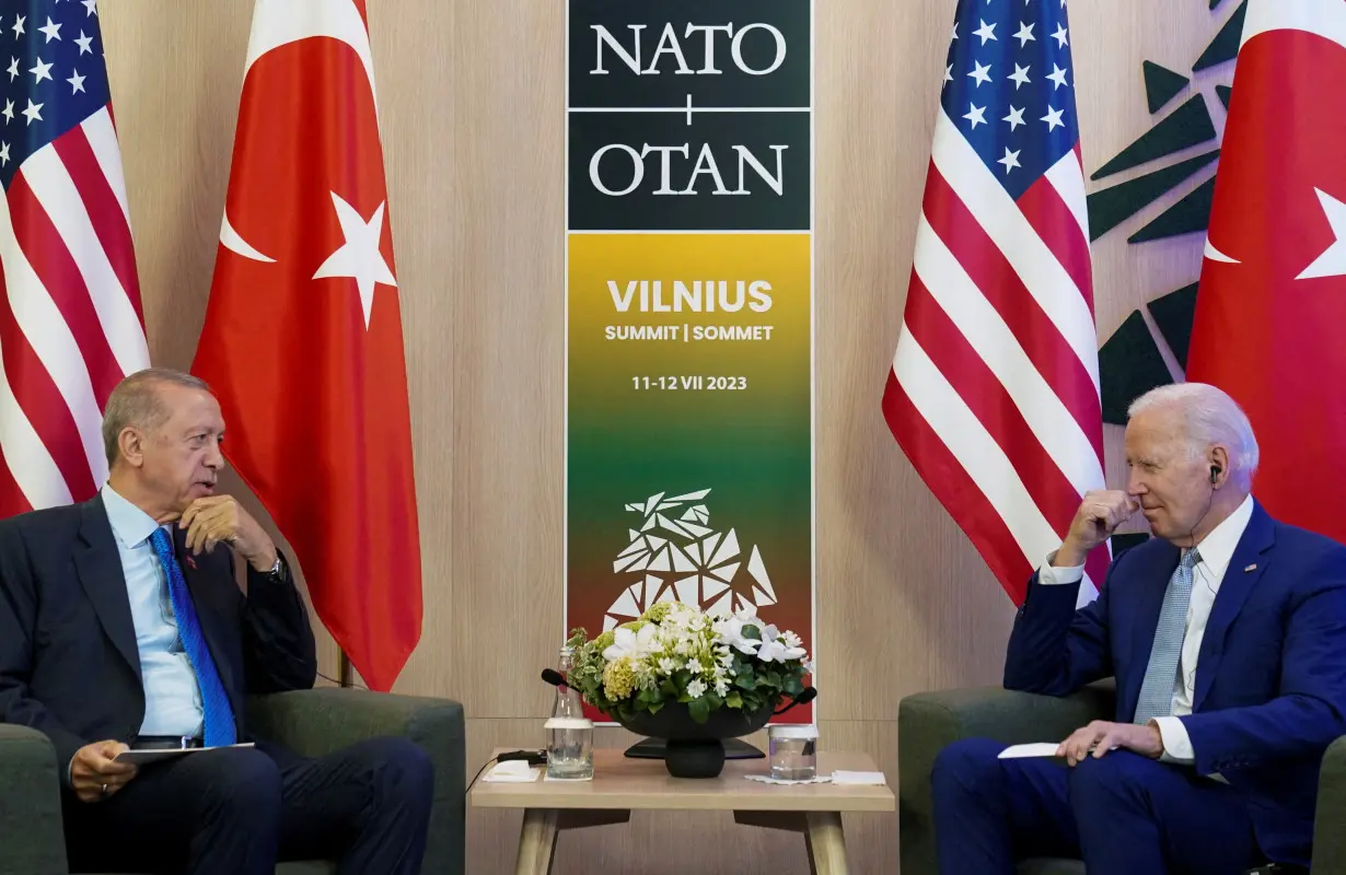 FILE PHOTO: U.S. President Joe Biden meets with Turkish President Tayyip Erdogan at the NATO summit in Vilnius