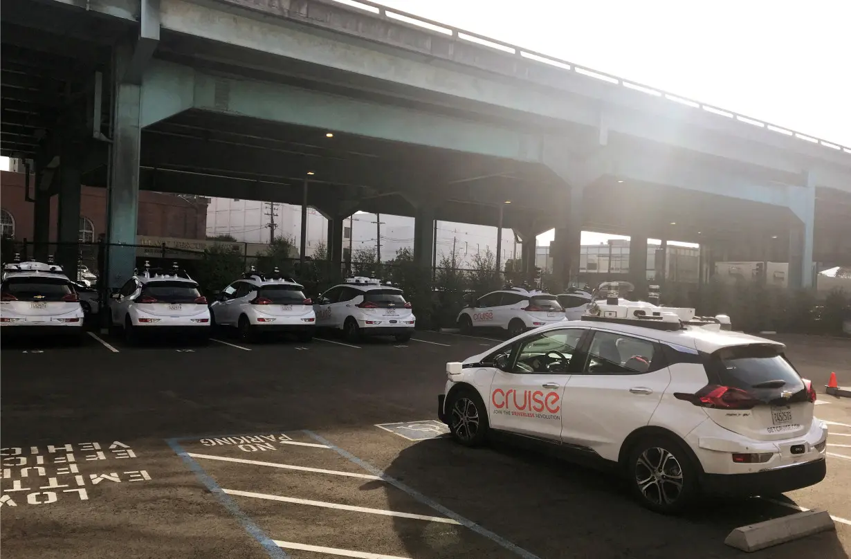 FILE PHOTO: A Cruise self-driving car, which is owned by General Motors Corp, is seen outside the company’s headquarters in San Francisco