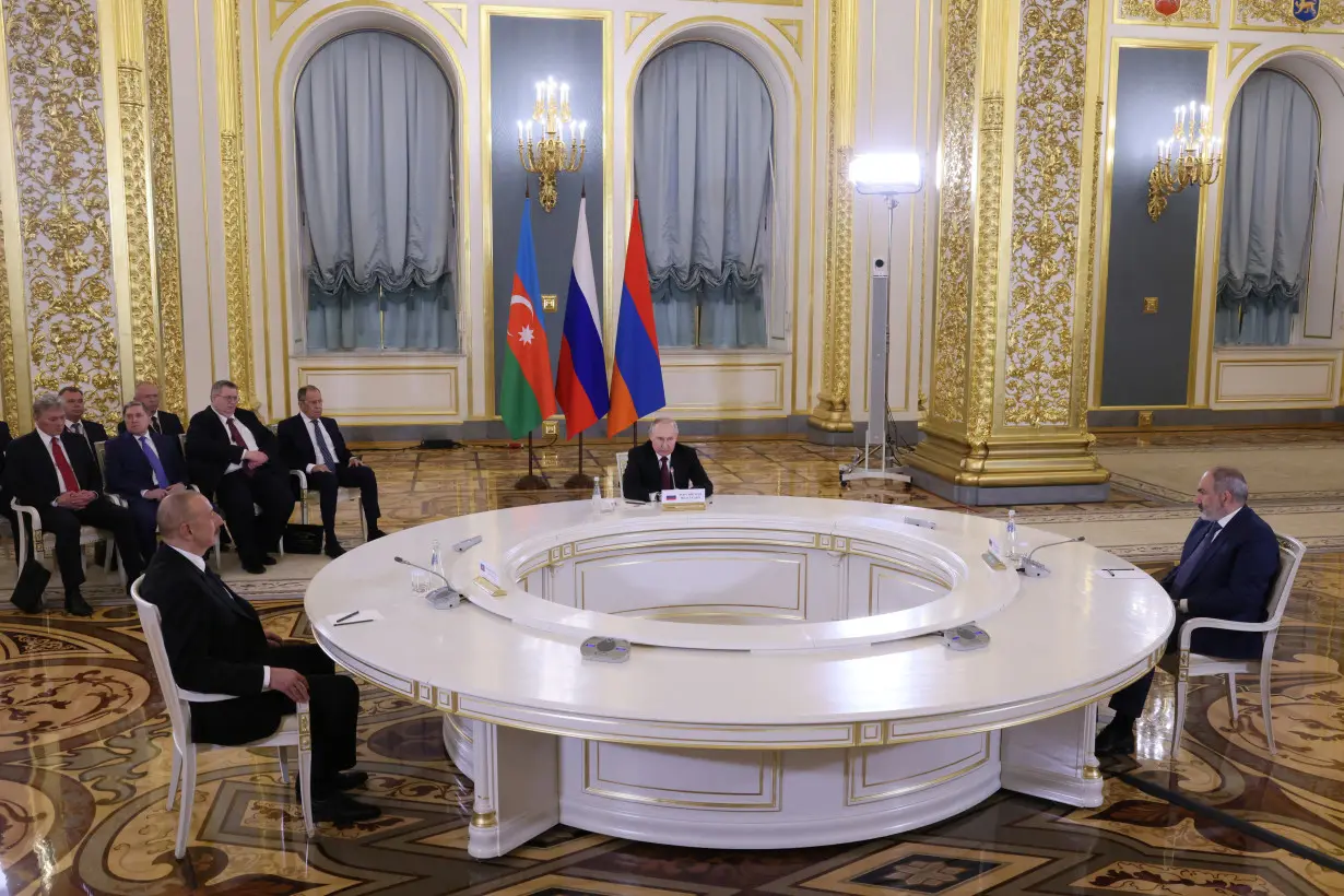 Russia's President Vladimir Putin meets with Armenia's Prime Minister Nikol Pashinyan and Azerbaijan's President Ilham Aliyev in Moscow