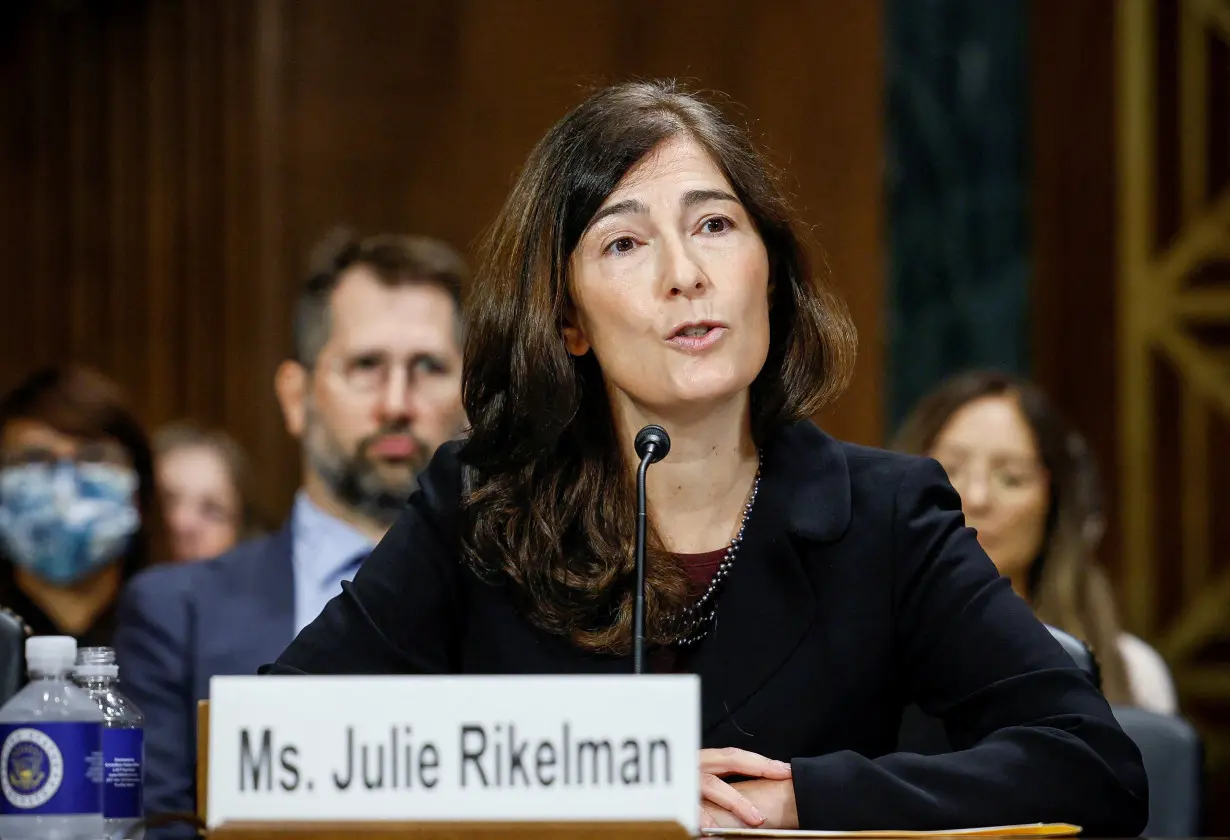 Julie Rikelman testifies before a Senate Judiciary Committee hearing on her nomination to become a federal appeals court judge for the First Circuit in Washington