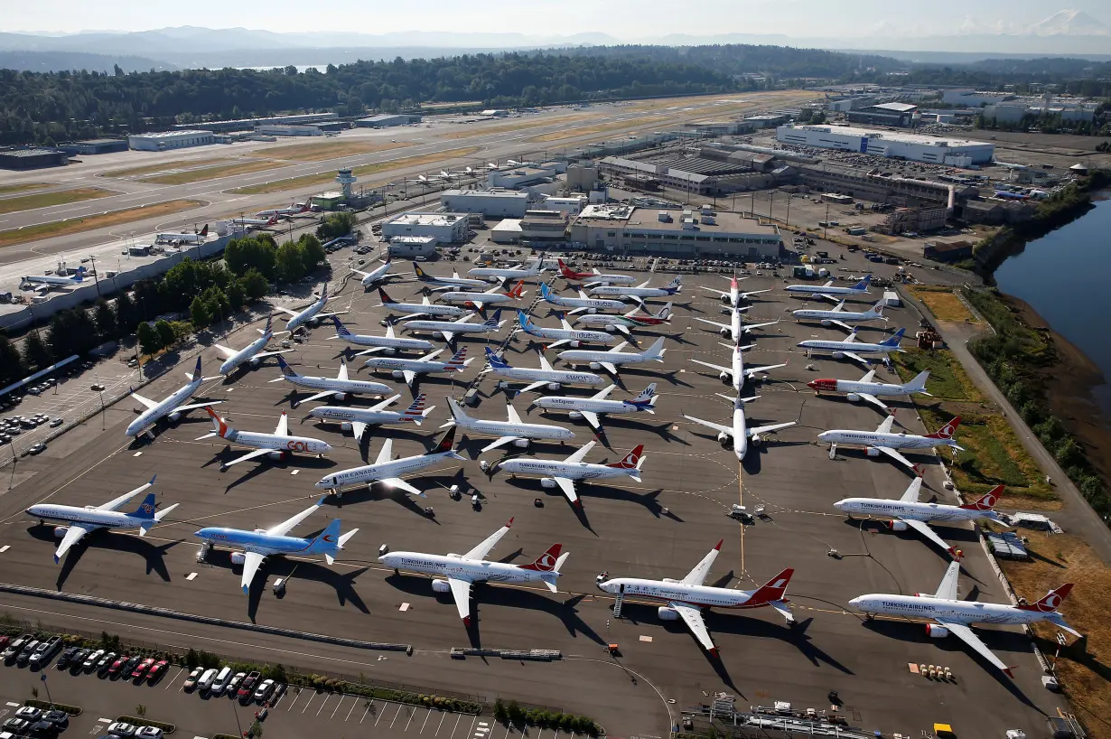 Grounded Boeing 737 MAX aircraft are seen parked at Boeing Field in Seattle