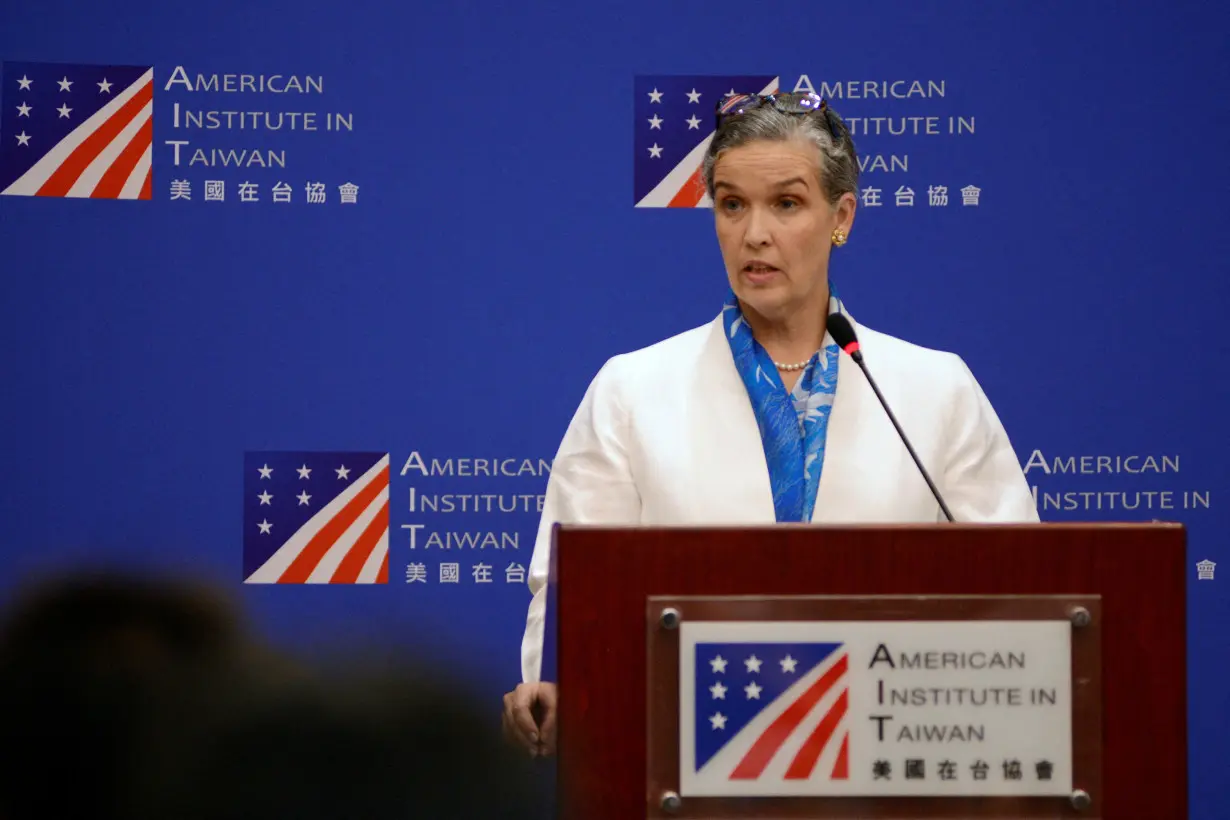 FILE PHOTO: FILE PHOTO: AIT Director Sandra Oudkirk speaks in Taipei