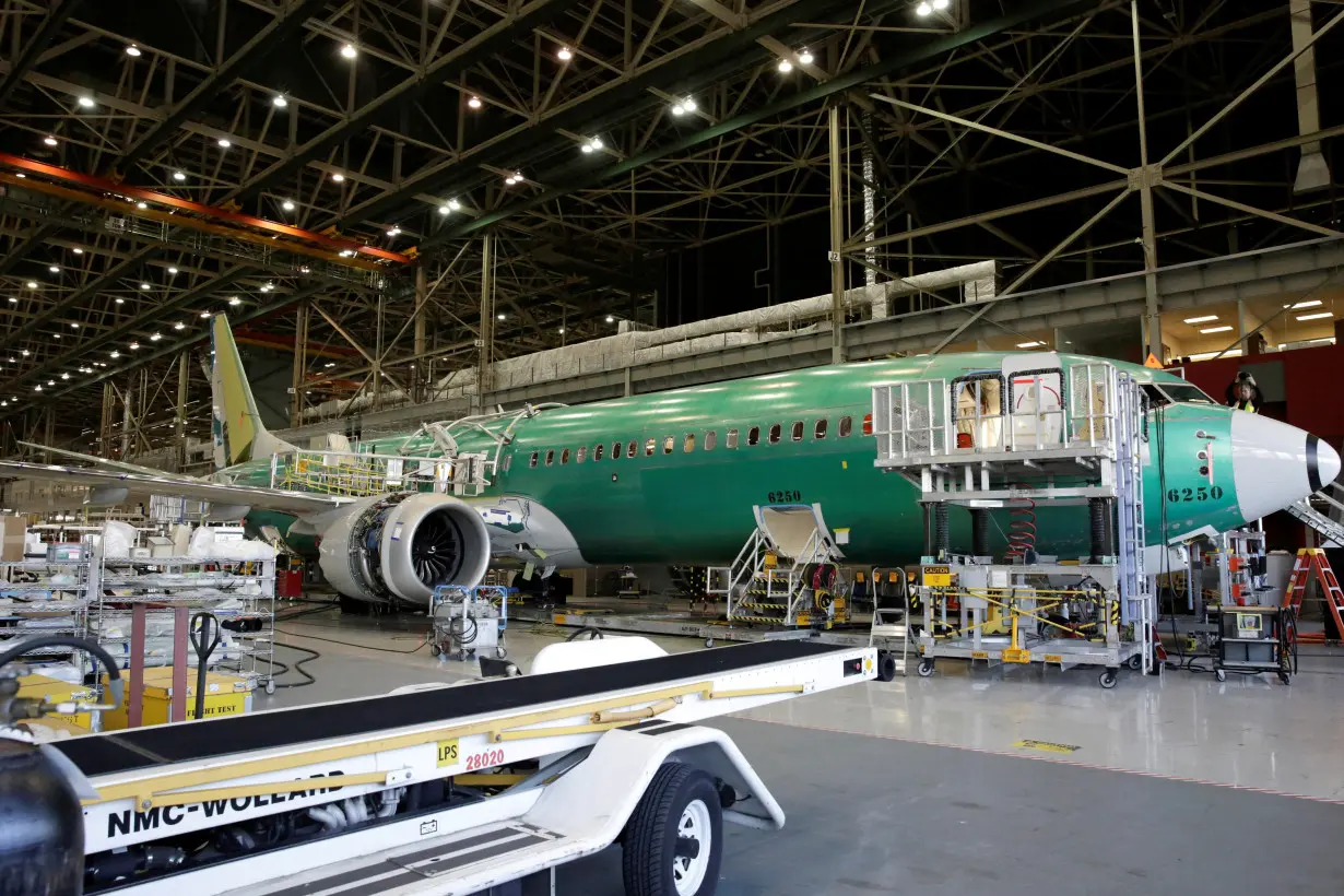 FILE PHOTO: Boeing's 737 MAX-9 is pictured under construction at their production facility in Renton, Washington