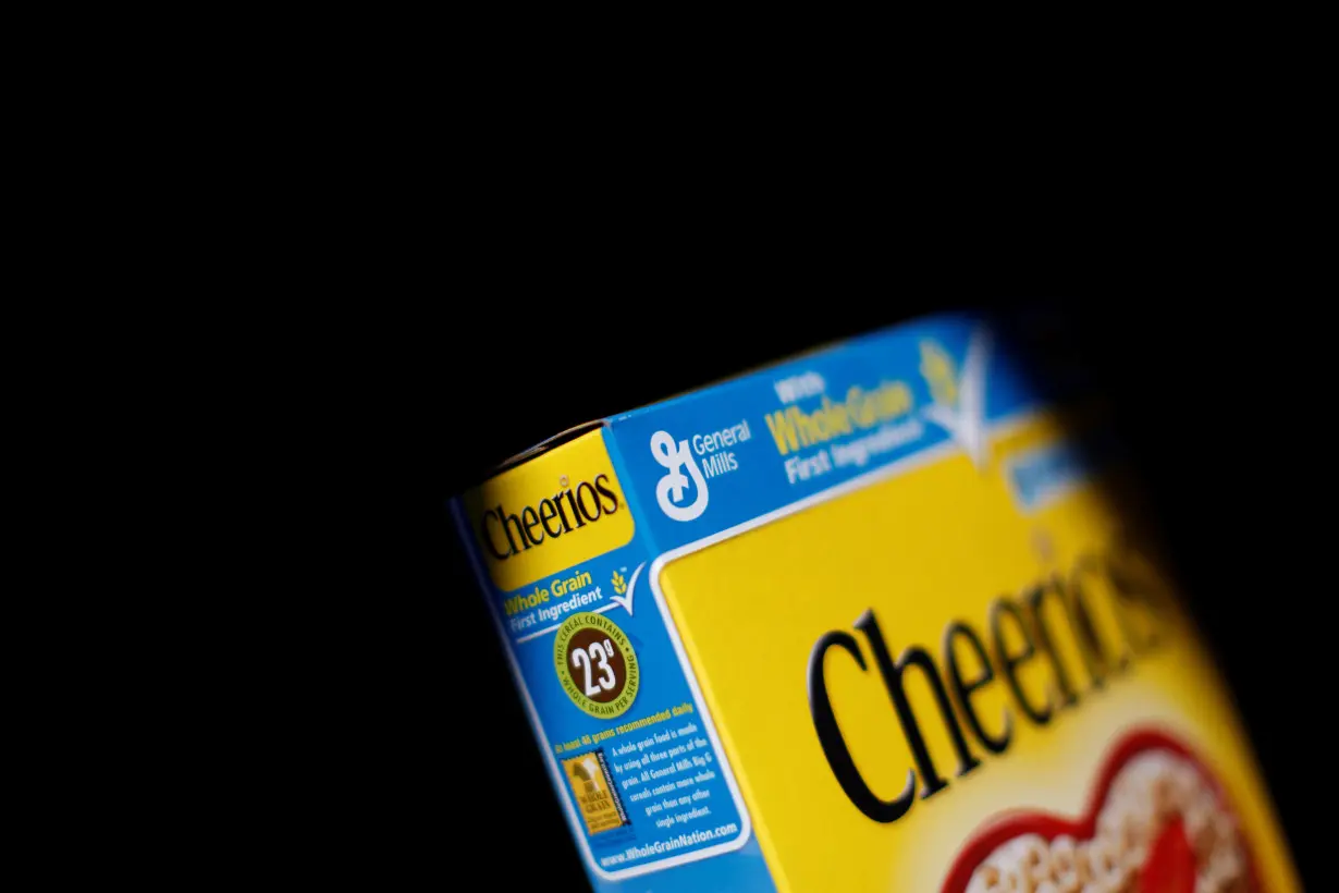 The General Mills logo is seen on a box of cereal in Evanston