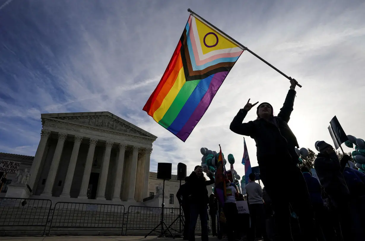 Activists gather outside U.S. Supreme Court as justices hear arguments in case involving LGBT rights in Washington