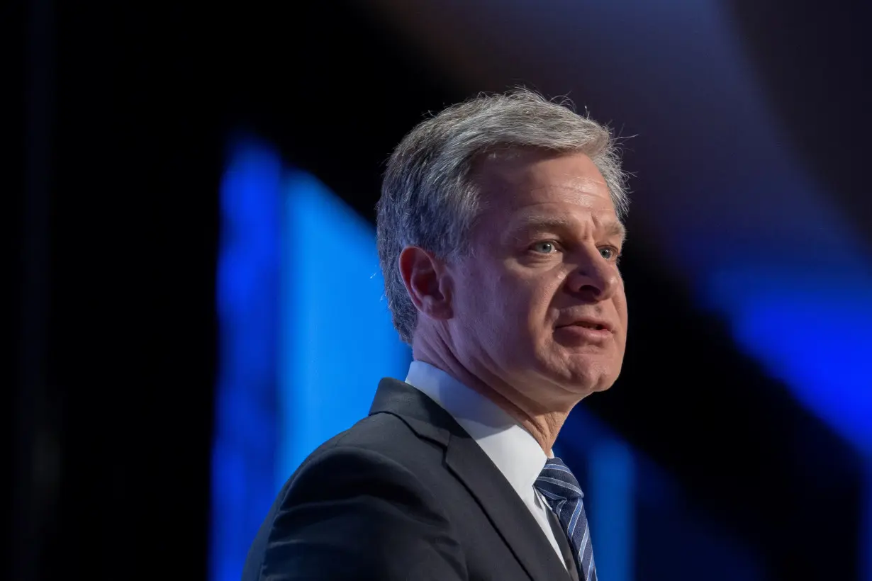 Federal Bureau of Investigation (FBI) Director Christopher Wray speaks during the Anti-Defamation League's 