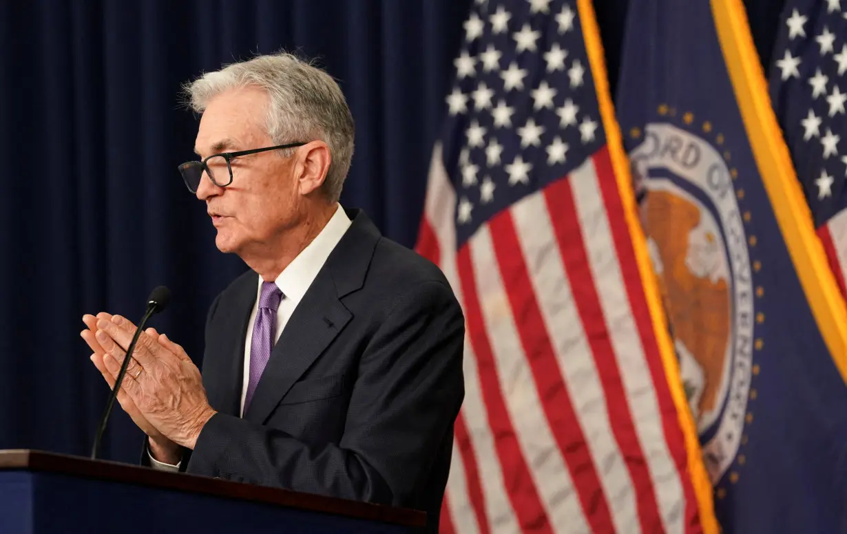 FILE PHOTO: Federal Reserve Chair Jerome Powell speaks at a press conference in Washington