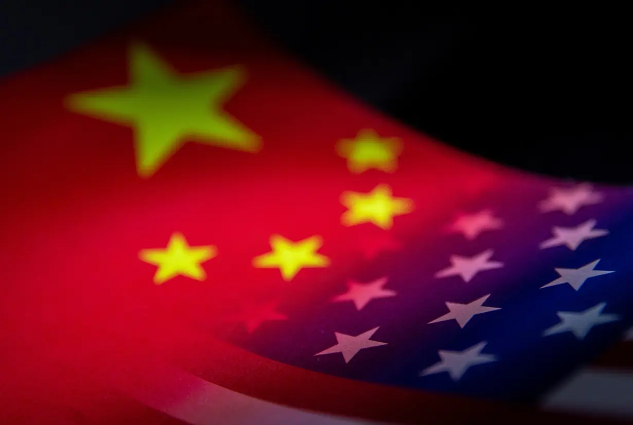 Illustration shows China's and U.S.' flags