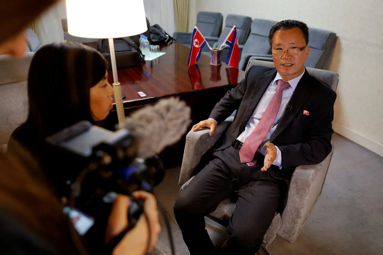 FILE PHOTO: Kim Son Gyong, Director General of European Department of North Korea's Ministry of Foreign Affairs talks to Reuters reporters in Pyongyang