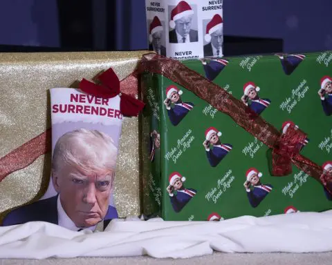 Need last-minute gifts? Presidential hopefuls offer ornaments, gift wrap — and Trump mug shot merch