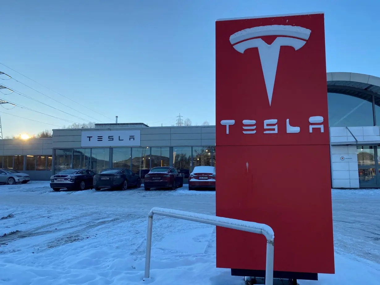 FILE PHOTO: A general view of a Tesla store in Porsgrunn