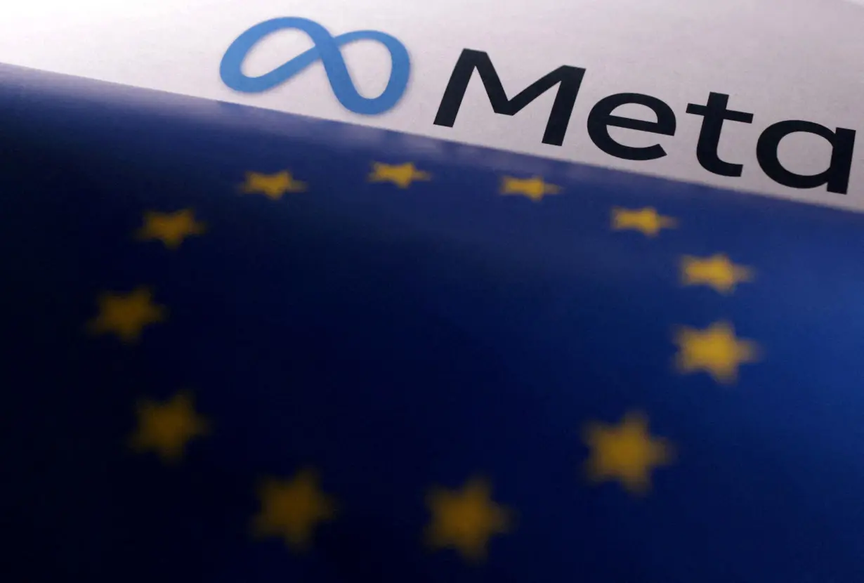 FILE PHOTO: FILE PHOTO: Illustration shows EU flag and Meta logo