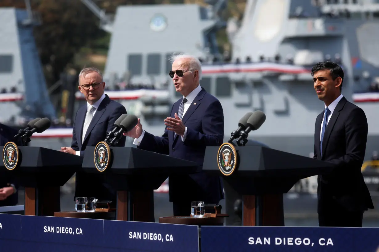 U.S. President Biden meets with Australian PM Albanese and British PM Sunak at Naval Base Point Loma in San Diego