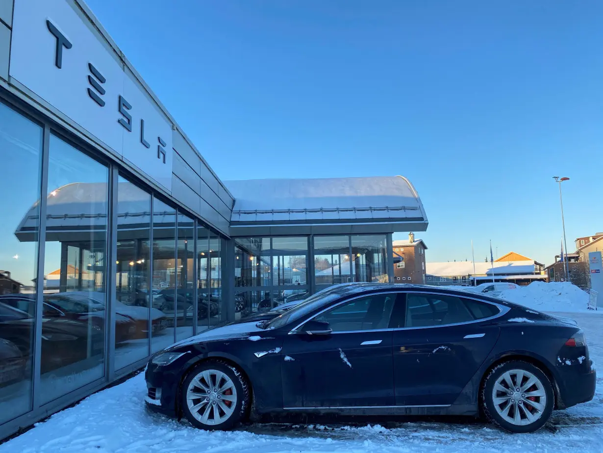 FILE PHOTO: A general view of a Tesla store in Porsgrunn